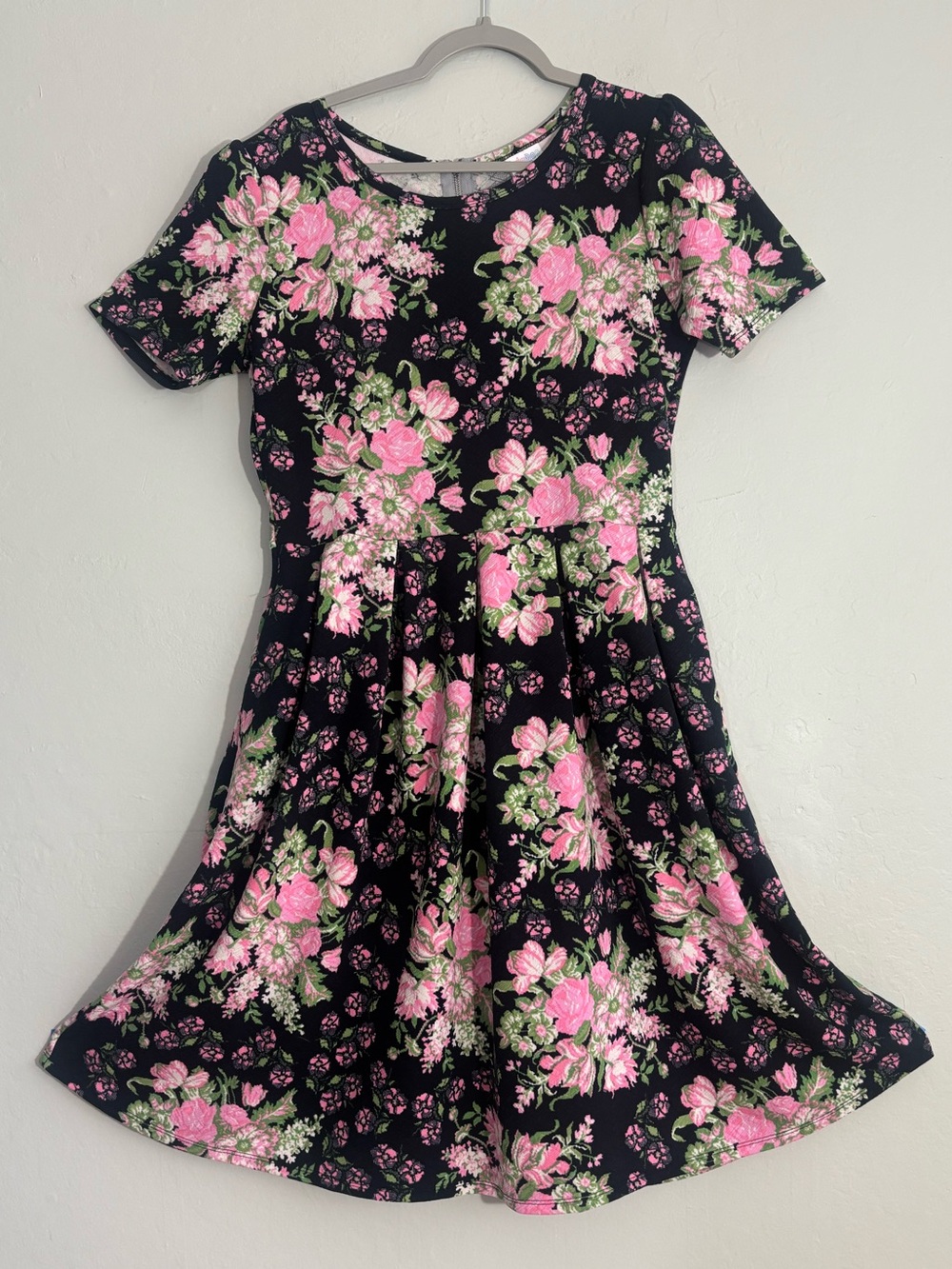 Lularoe Amelia floral pink & black midi dress XL